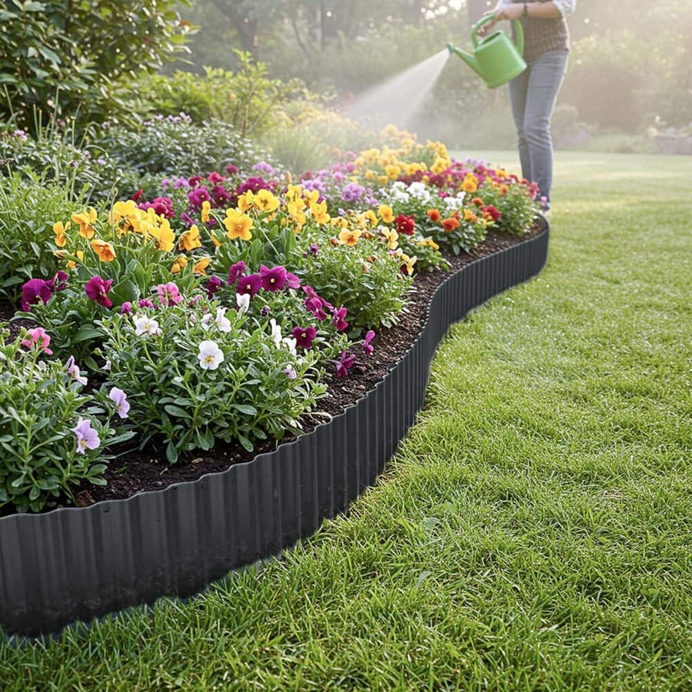 6 x 20 ft. Black Corrugated Metal Garden Edging for Lawn Flower Beds Paver Durable Fence - Hercitys