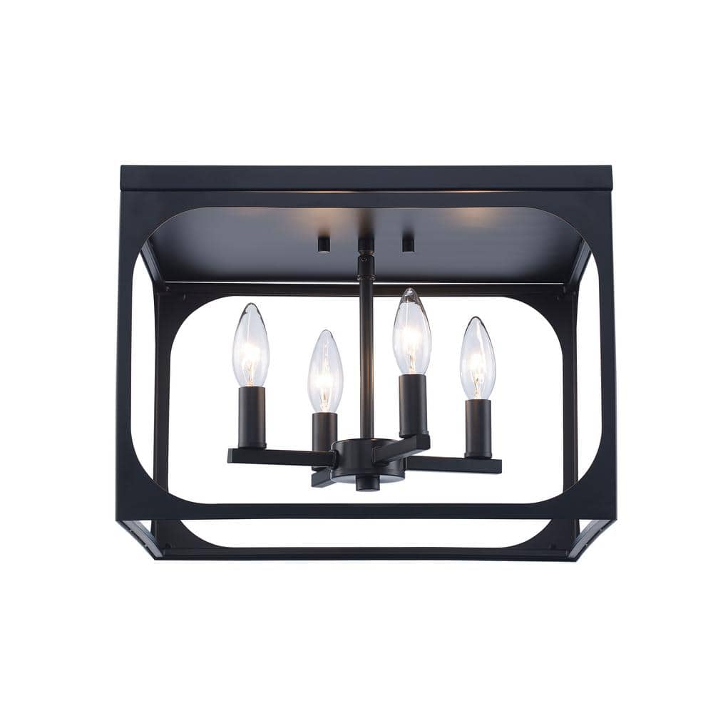 Ruby Ridge 15 in. 4-Light Black Flush Mount Ceiling Light with Metal Shade - Hercitys