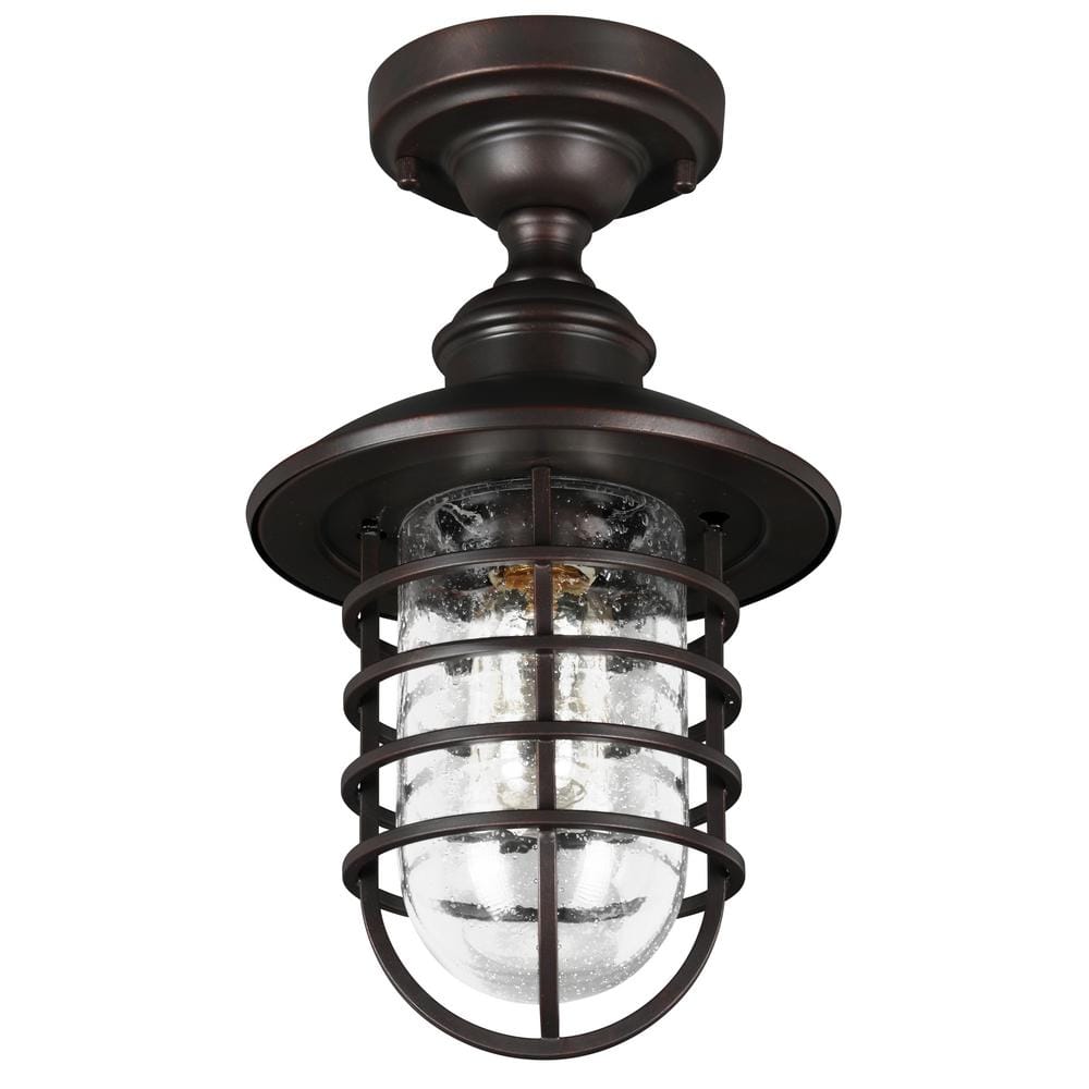 Stevenson 7.5 in. 1-Light Rustic Industrial Bronze Indoor Semi- Flush Mount Ceiling Light - Hercitys