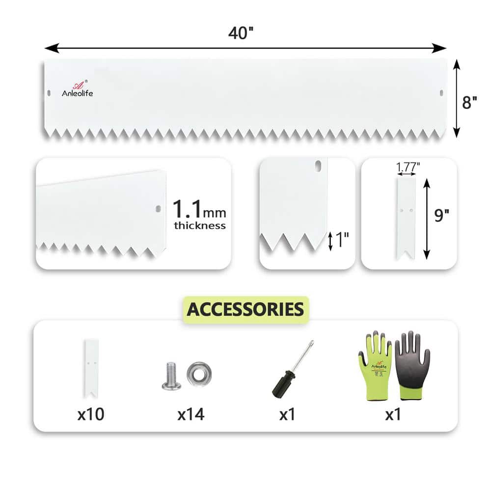 8 in. H x 40 in. W Antique White Garden Landscape Galvanized Steel Edging with Gloves and 10 Stakes (6 Pack) - Hercitys