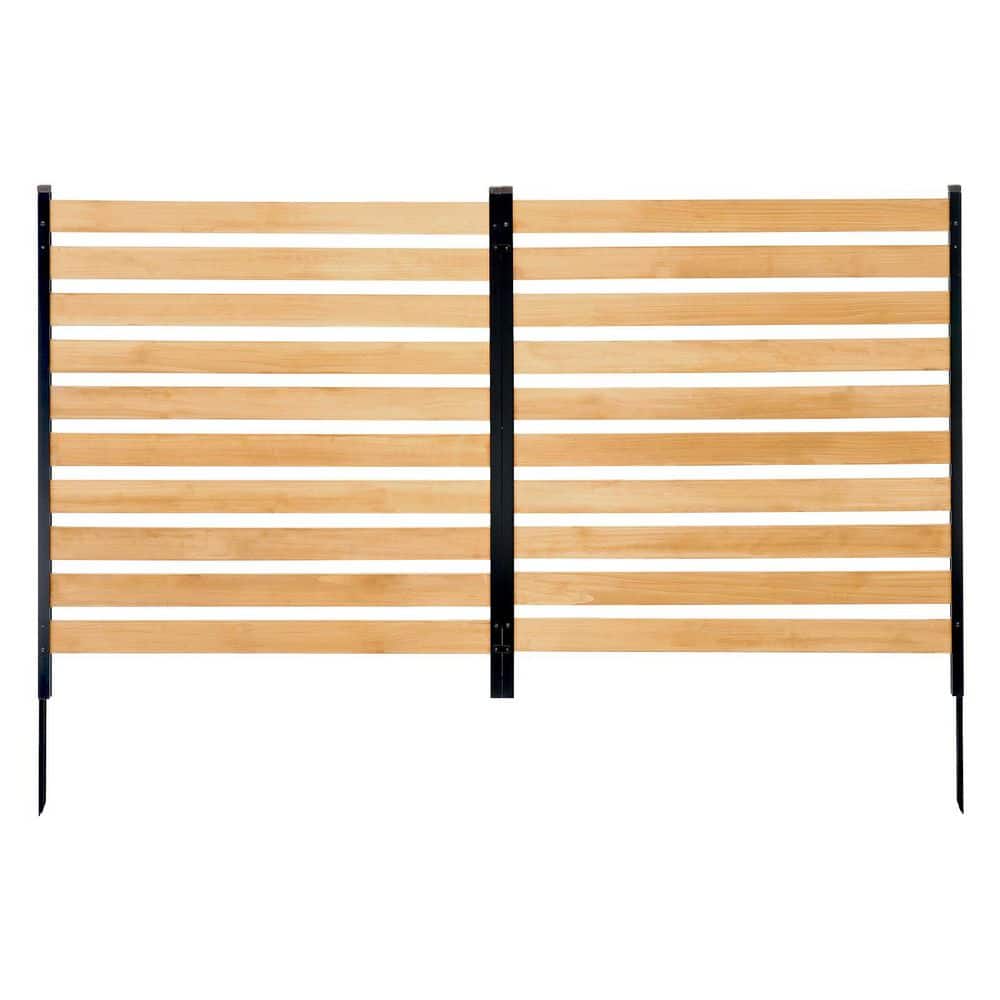 Wood Privacy Fence, 38 in. W x 42 in. L, 2-Panel Slatted Screen, Metal Stakes, Simple DIY Setup, Outdoor Trash Can Cover - Hercitys