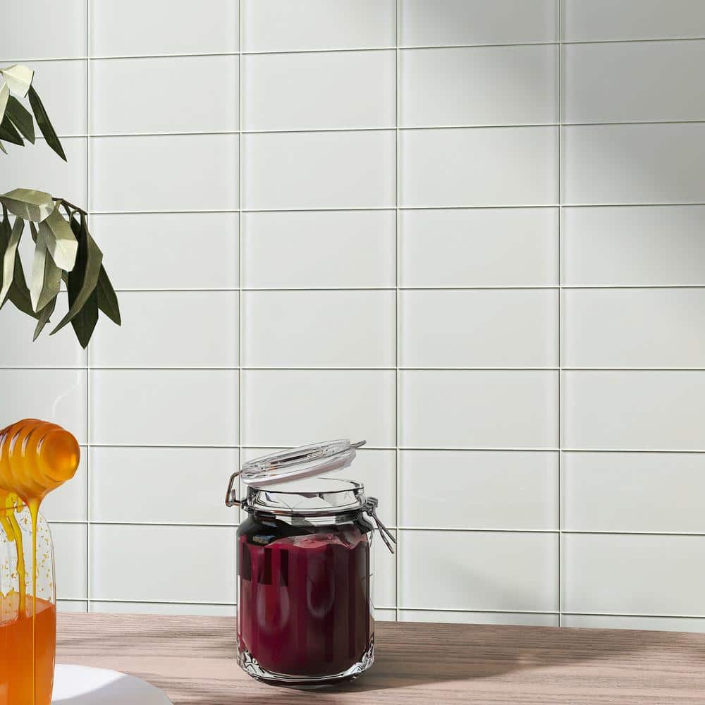 Crystile Soft White 3 in. X 6 in. Glossy Glass Subway Tile (10 sq. ft./Case) - Hercitys