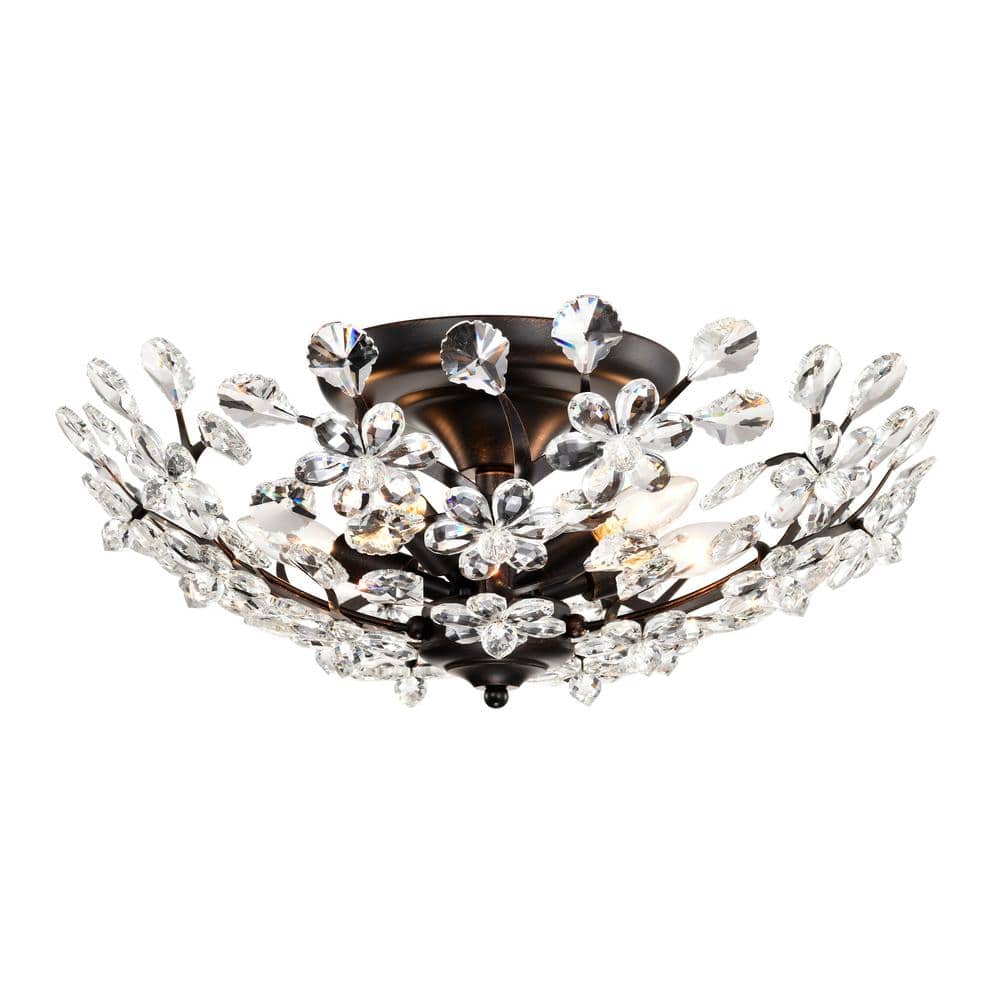 Marta 21 in. 5-light Antique Copper Crystal Glass Flowers Blooms Flush Mount - Hercitys