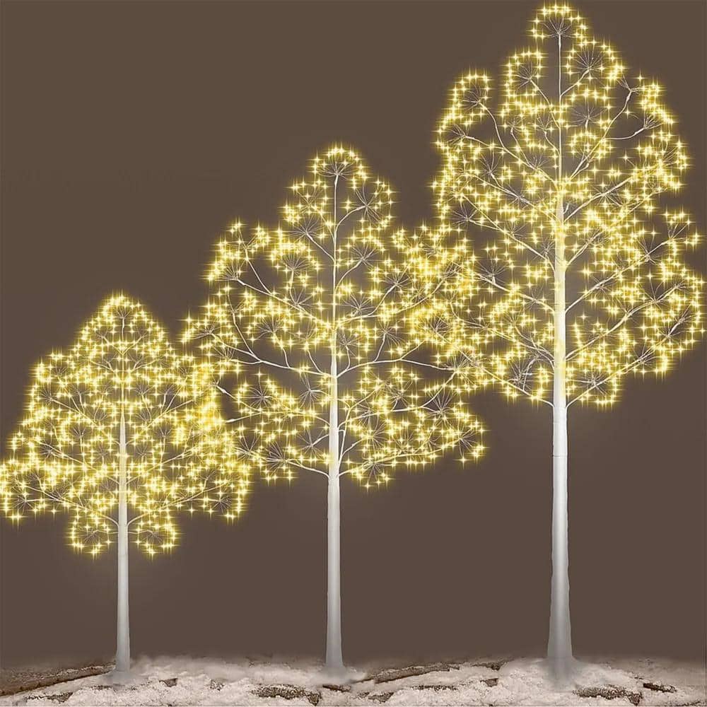 6/5/4 ft. Indoor/Outdoor Pre-Lit Artificial Christmas Tree Birch Tree with LED Lights (1 Set Contains 3 Sizes) - Hercitys