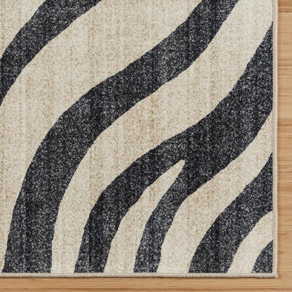 Zebra Black White 5 ft. x 7 ft. Crystal Print Polyester Digital Printed Area Rug - Hercitys