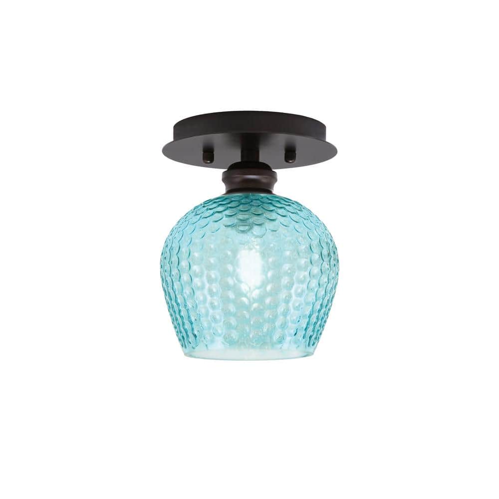 Albany 1-Light 6 in. Espresso Semi-Flush with Turquoise Textured Glass Shade - Hercitys
