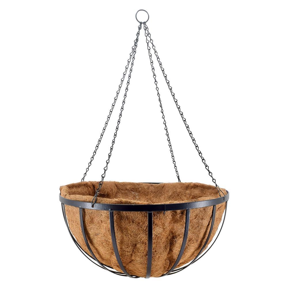 Solstice 24 in. Black Metal Coconut Hanging Basket - Hercitys