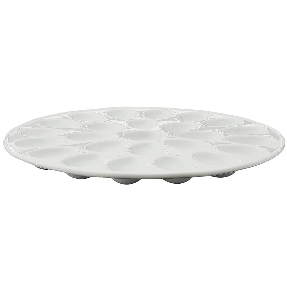 Simply White 13.25 in. White Porcelain Round Egg Serving Platter - Hercitys
