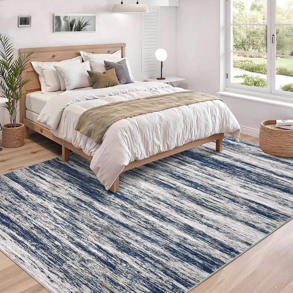 Modern Soft Thin Rug Abstract Printed Carpet Machine for Bedroom Office Dining Room Blue 9 ft. x 12 ft. Area Rug - Hercitys