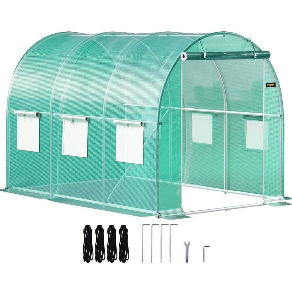 Walk-in Tunnel Greenhouse 10 ft. D x 7 ft. W x 7 ft. H Portable Plant Greenhouse with Galvanized Steel Hoops, Green - Hercitys