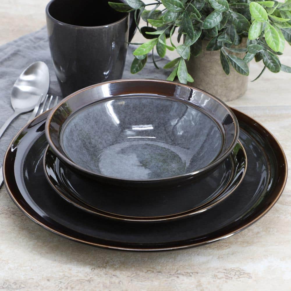 Priya 16 Piece Stoneware Reactive Glaze Dinnerware Set in Grey - Hercitys