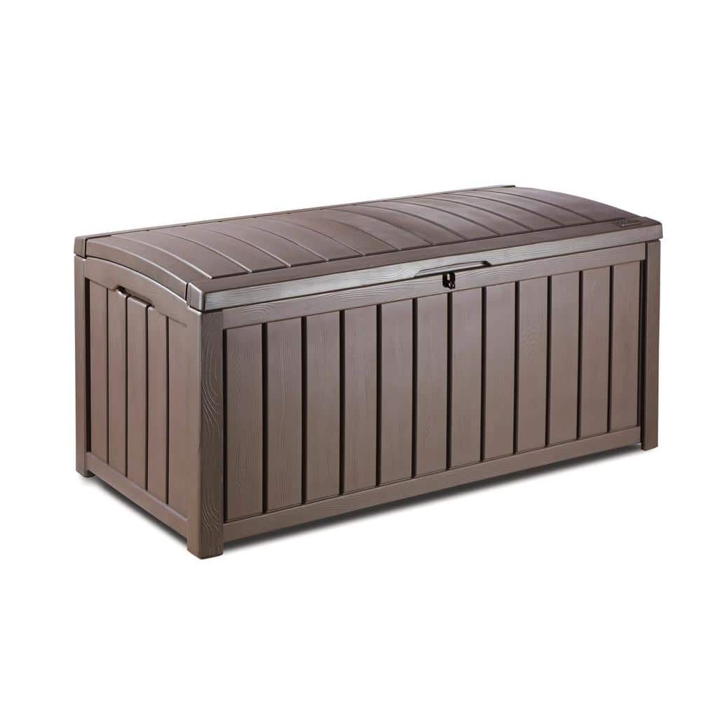 Glenwood 101 Gal. Durable Resin Plastic Deck Box Outdoor Storage For Patio Lawn and Garden, Brown - Hercitys