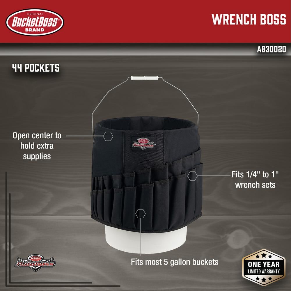 Wrench Boss 5 Gal. Bucket Tool Organizer with 44 Pockets for Wrench Sets and Open Center Bulk Storage in Black - Hercitys