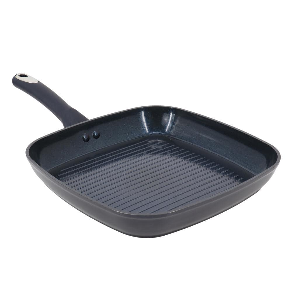 Hawke 11 Inch Square Ceramic Nonstick Aluminum Grill Pan in Dark Blue - Hercitys