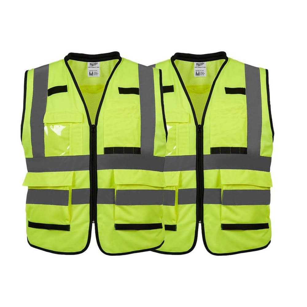 Performance Small/Medium Yellow Class 2 High Visibility Safety Vest with 15 Pockets (2-Pack) - Hercitys