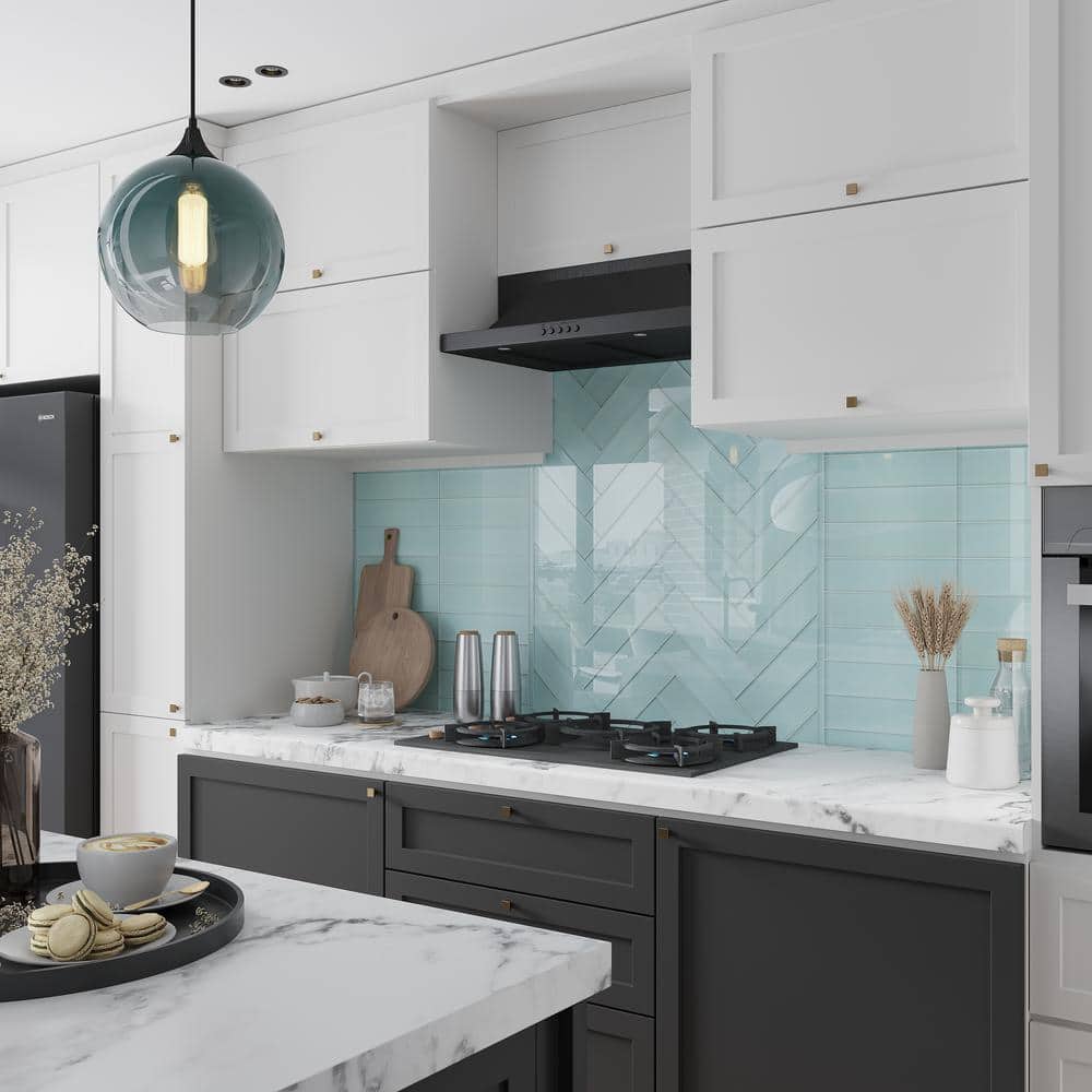 Light Blue 3-in. x 12-in. Polished Glass Mosaic Floor and Wall Tile (5 Sq ft/case) - Hercitys