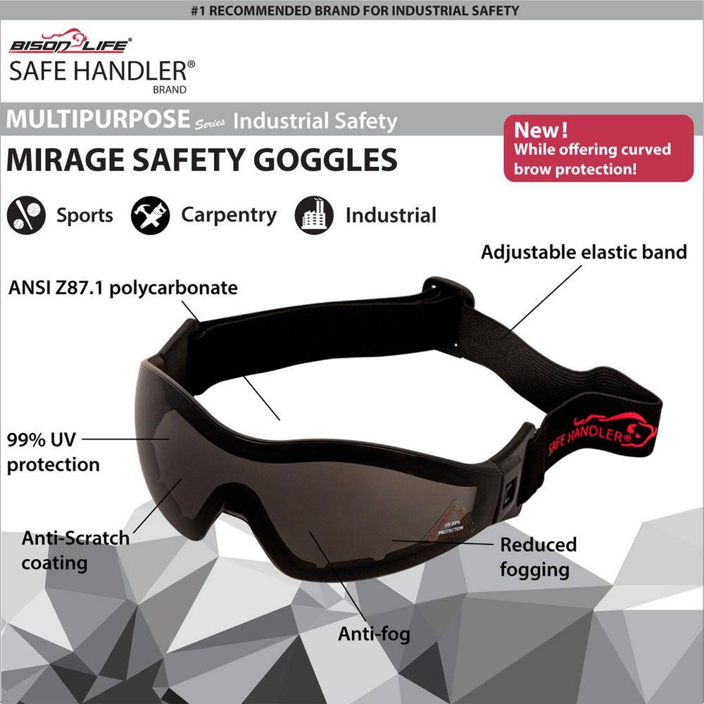 Black, Mirage Safety Glasses with Adjustable Elastic Band (4-Pairs) - Hercitys
