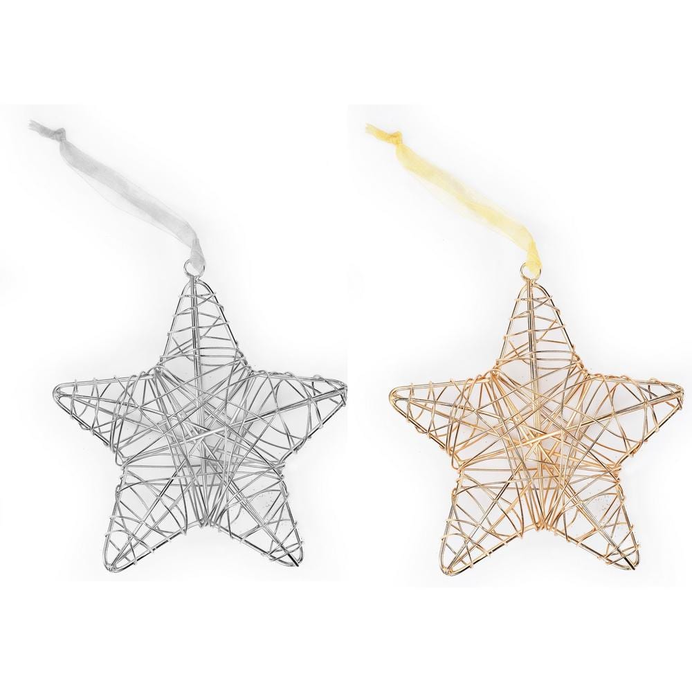 Handcrafted Gold and Silver Wire Wrapped Star Christmas Ornament (4-Pack) - Hercitys