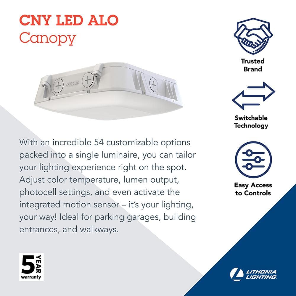 CNY White Outdoor Integrated LED Canopy Light w/Adjustable Lumens (Up to 10,000 lumens), CCT, Motion Sensor, Photocell - Hercitys
