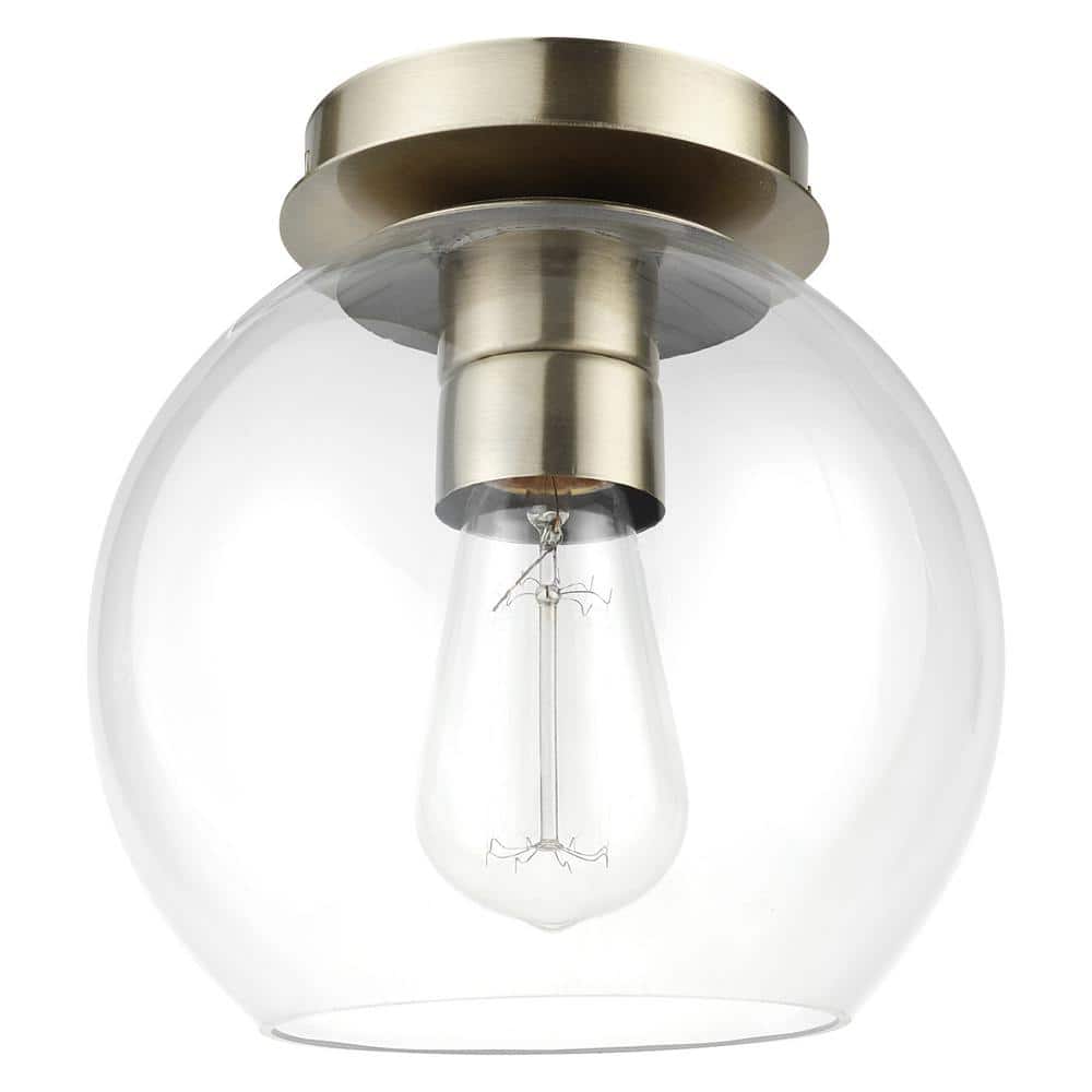 Vivienne 8 in. 1-Light Brass Semi-Flush Mount with Clear Glass Shade - Hercitys