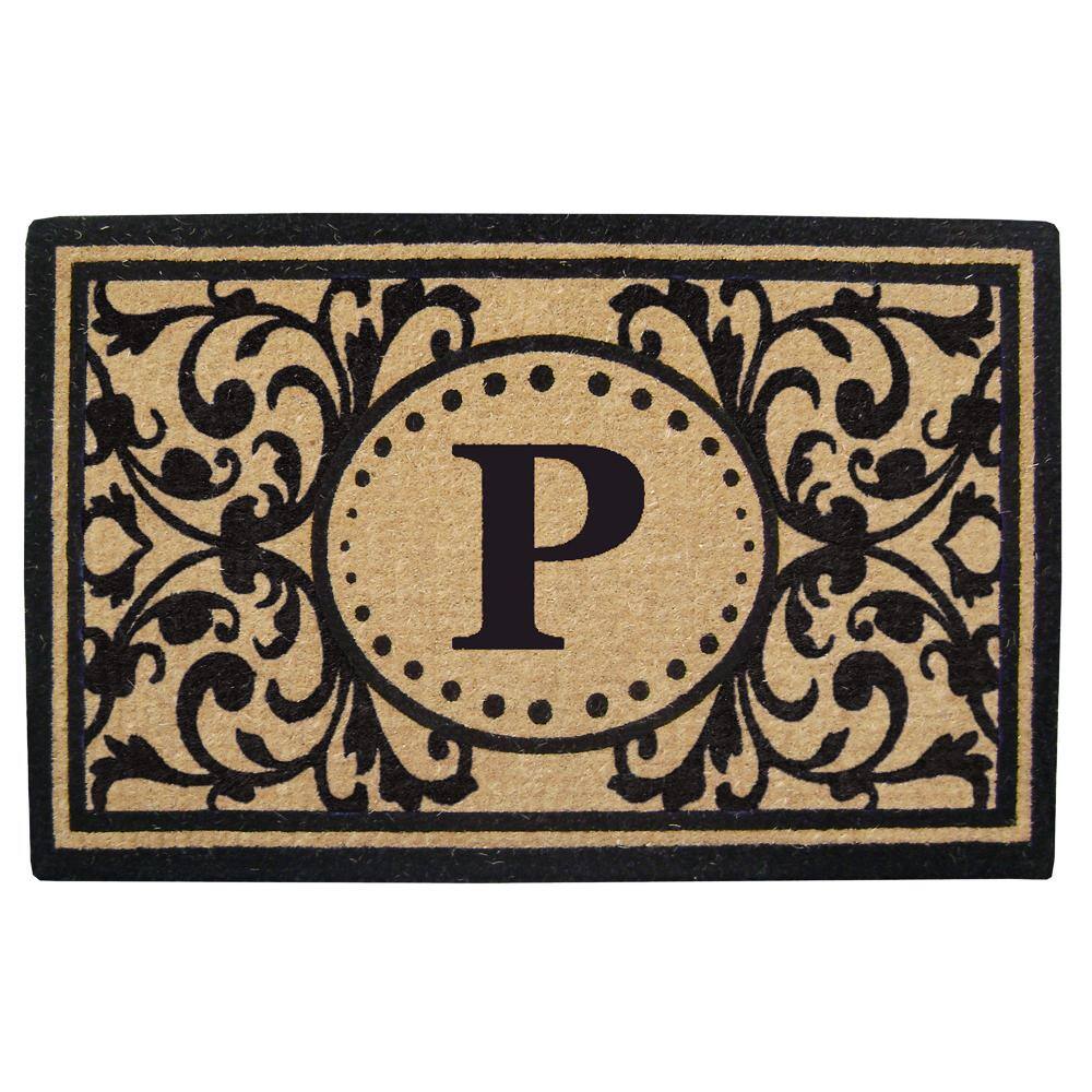 Heavy Duty Black 30 in. x  48 in. Coir Heritage Monogrammed P Indoor Outdoor Door Mat - Hercitys