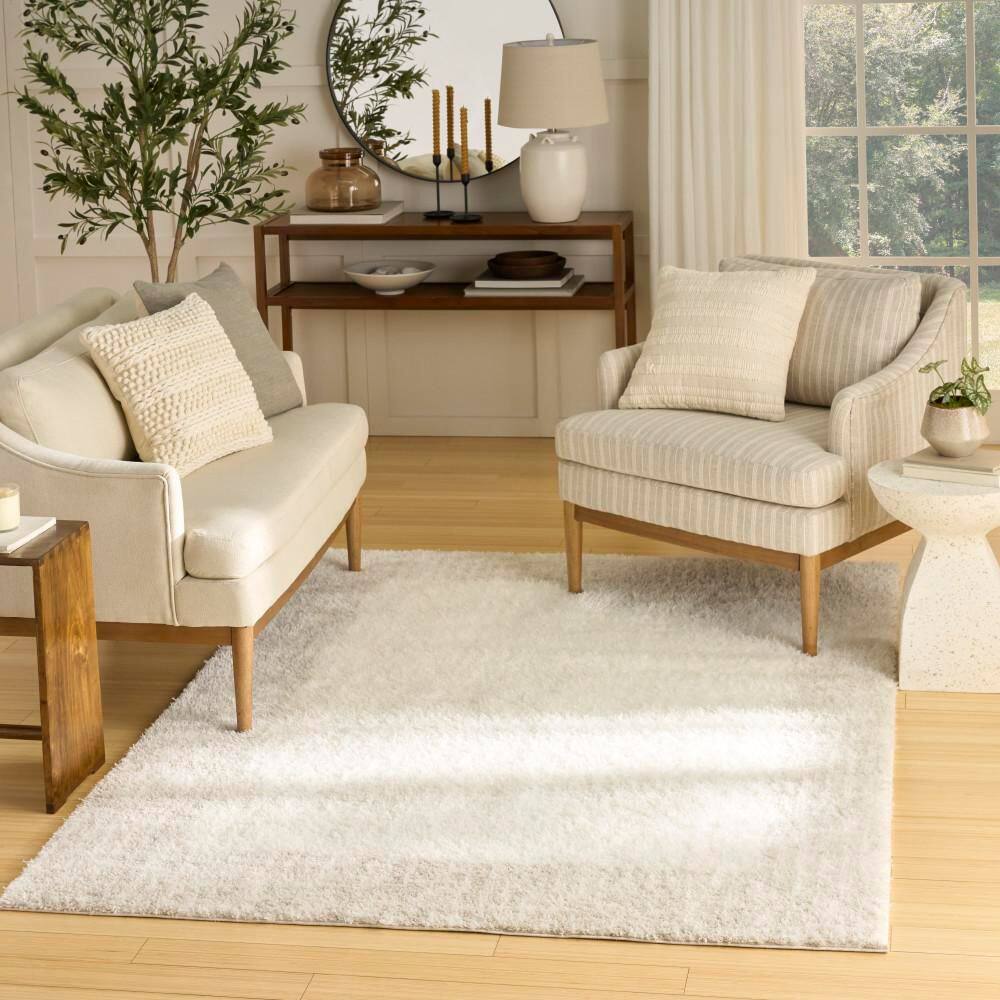 Pacific Shag Ivory Beige 5 ft. x 7 ft. Geometric Contemporary Area Rug - Hercitys