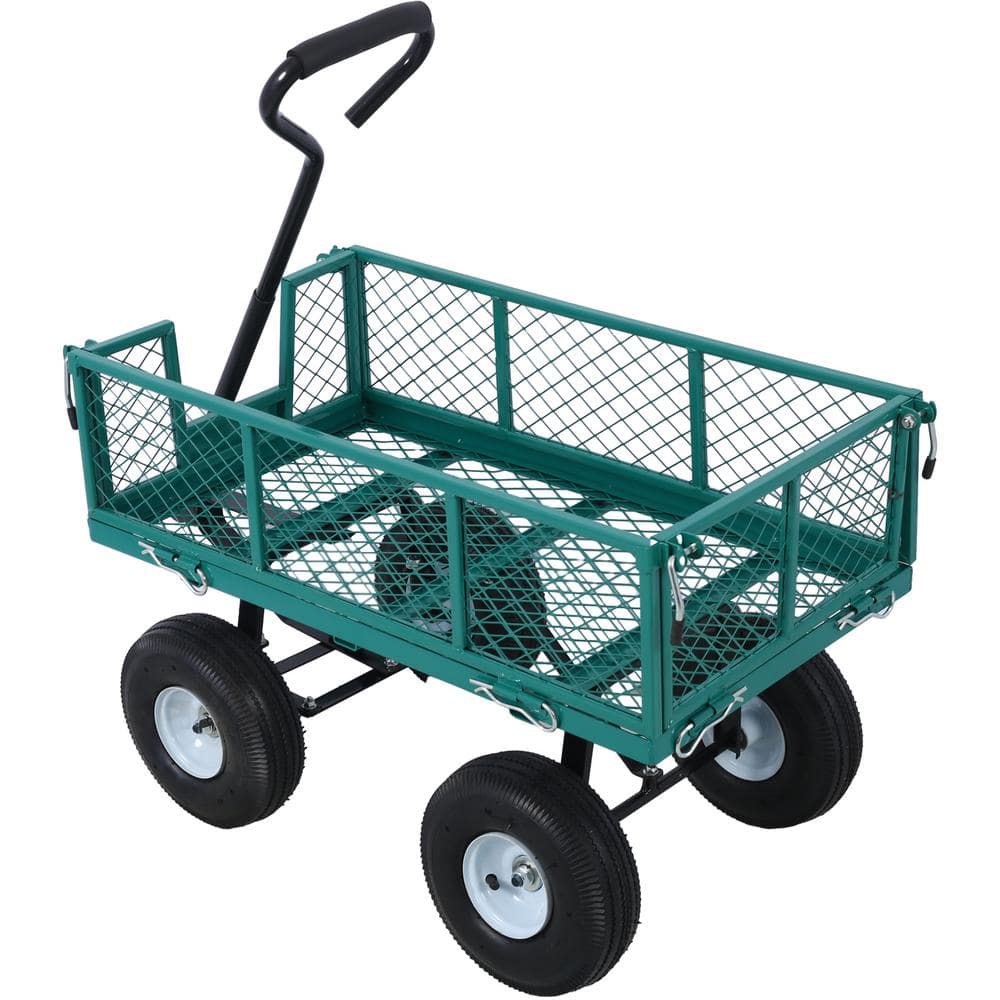 Steel Garden Cart Steel Mesh Removable Sides 3 cu. ft. 550 lbs.. Capacity in Green - Hercitys