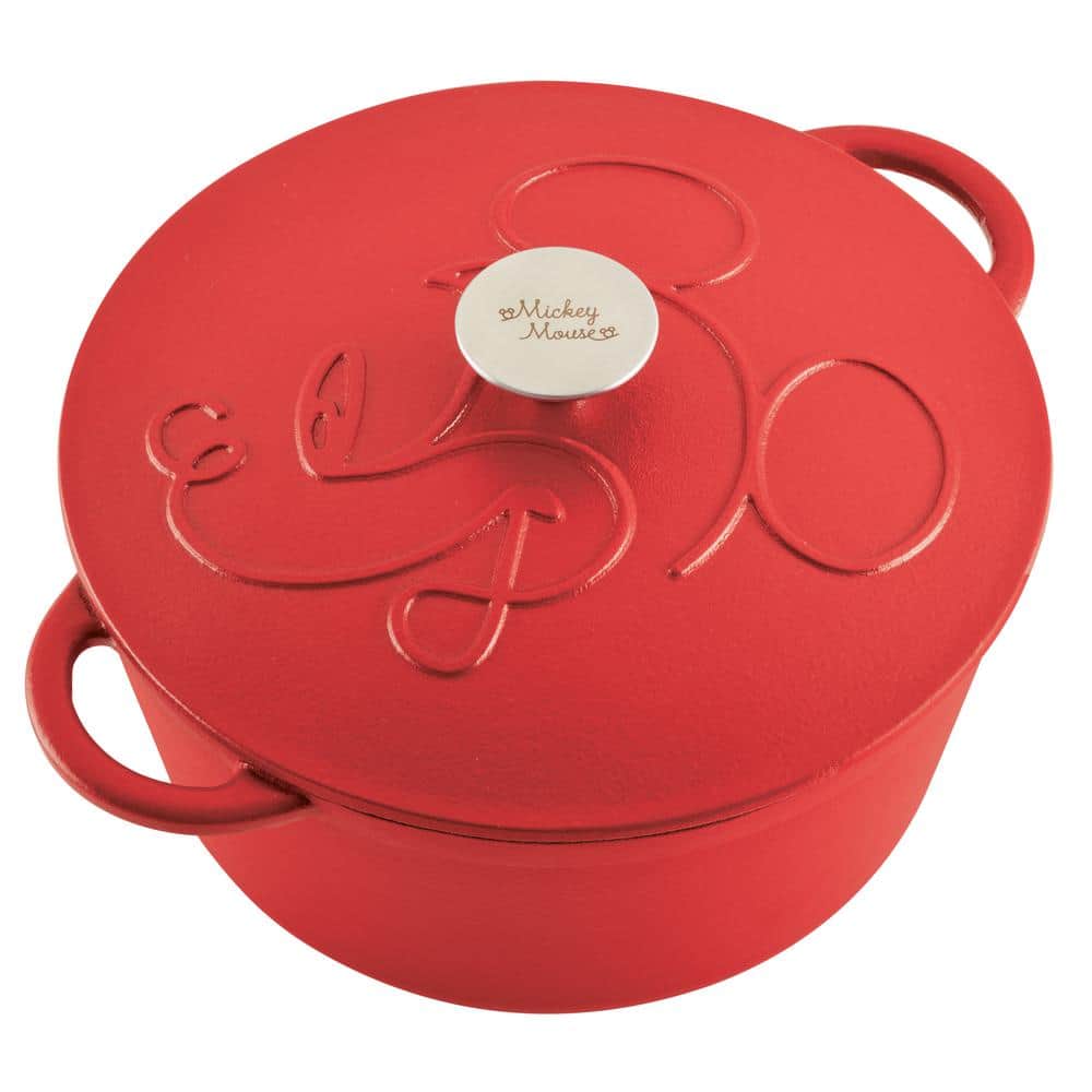 Disney Bon Voyage 4.75 qt. Round Cast Iron Dutch Oven, in Red - Hercitys