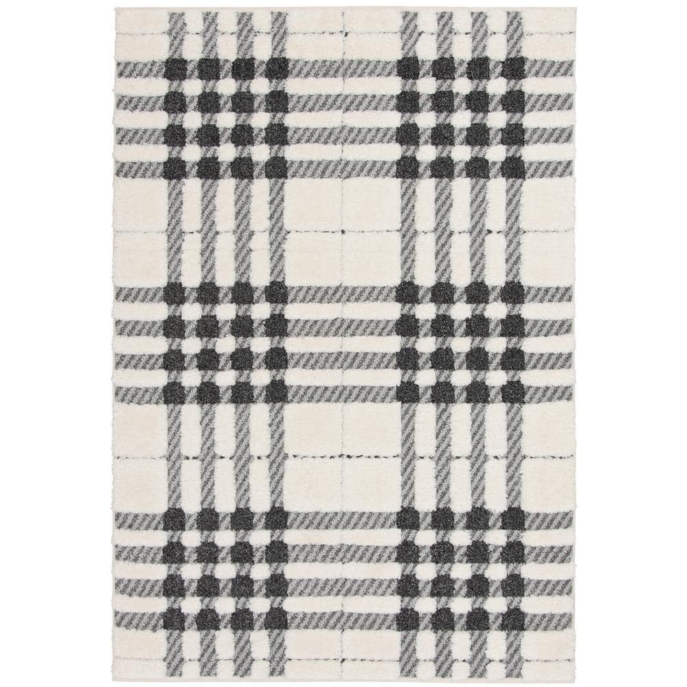Shag Black and White 5 ft. x 7 ft. Menswear Polypropylene Area Rug - Hercitys