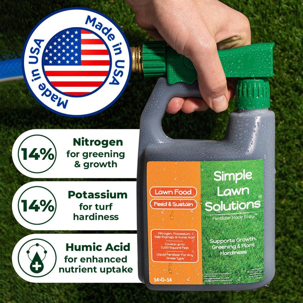 Lawn Food 32 oz. Liquid Lawn Fertilizer Feed and Sustain 14-0-14 Ready To Spray (3,200 sq. ft.) - Hercitys