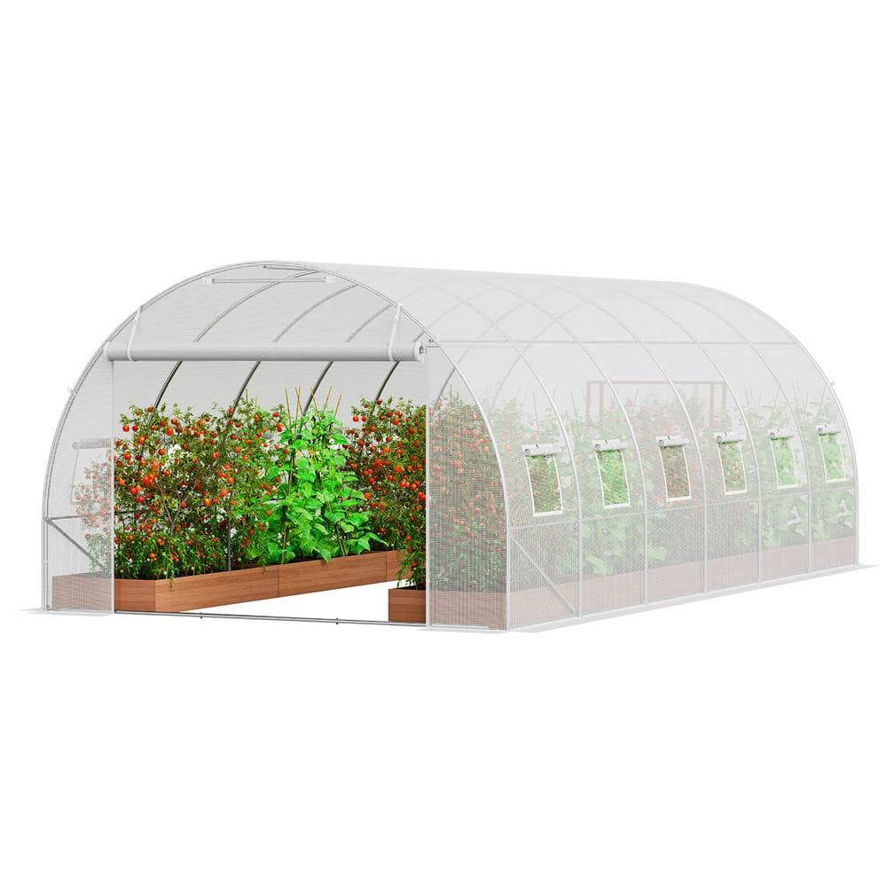 Walk-in Tunnel Greenhouse 19.4 x 9.7 x 6.5 ft. Hoop House Greenhouse Tunnel, with Galvanized Steel Frame, White PE Cover - Hercitys
