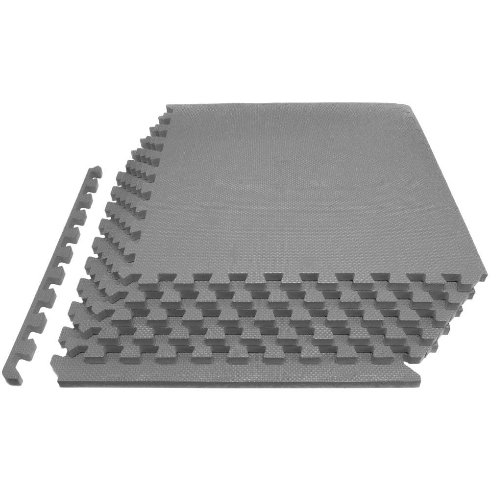 Thick Exercise Puzzle Mat Grey 24 in. x 24 in. x 0.75 in. EVA Foam Interlocking Anti-Fatigue (6-pack) (24 sq. ft.) - Hercitys