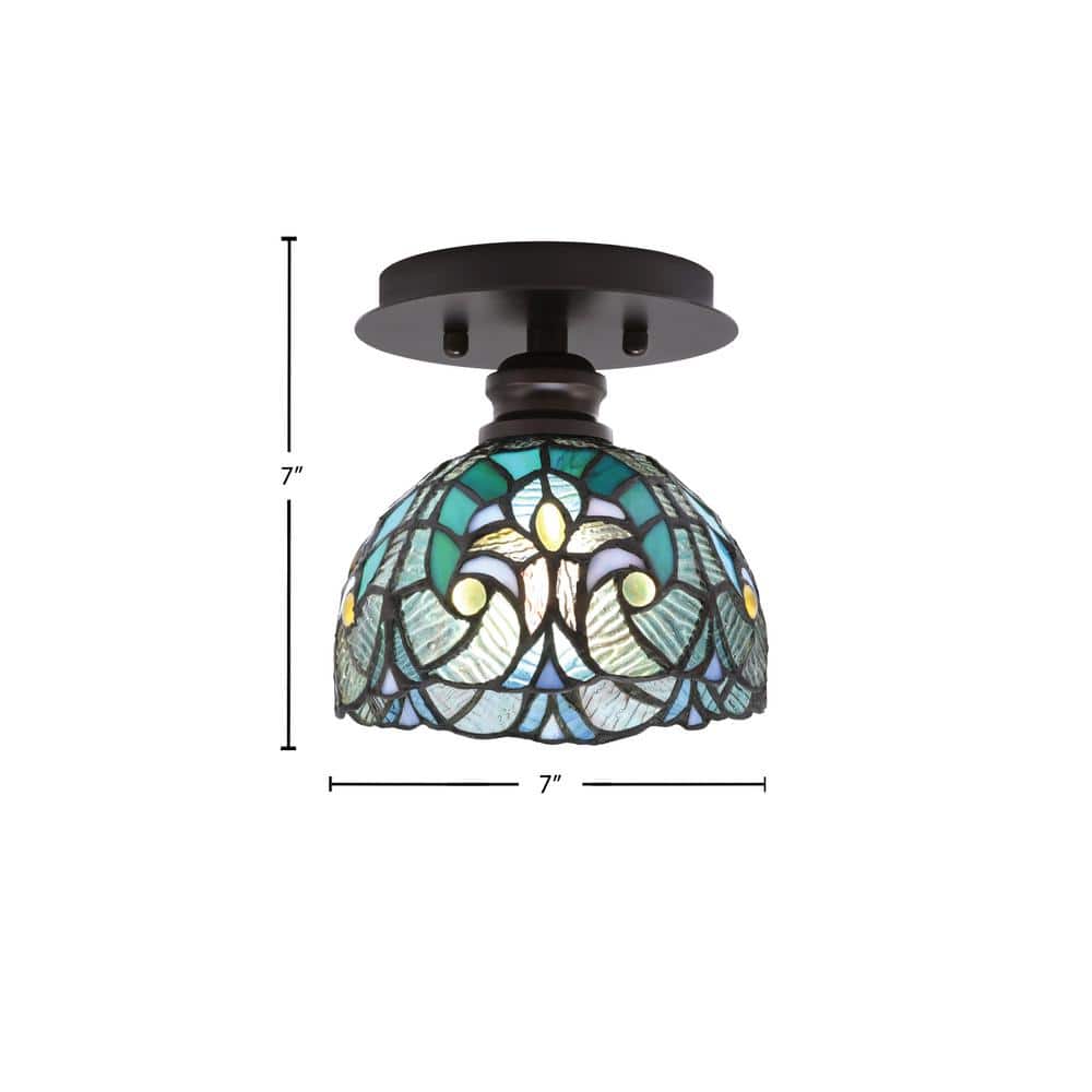 Albany 1-Light 7 in. Espresso Semi-Flush with Turquoise Cypress Art Glass Shade - Hercitys
