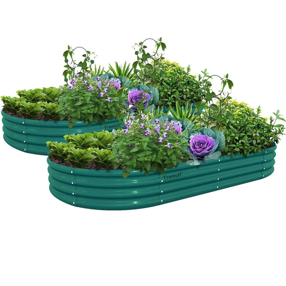 Green 96 in. x 48 in. x 12 in. Galvanized Raised Garden Bed Kit, Metal Planter Box for Vegetables Flowers Fruits 2 Pack - Hercitys