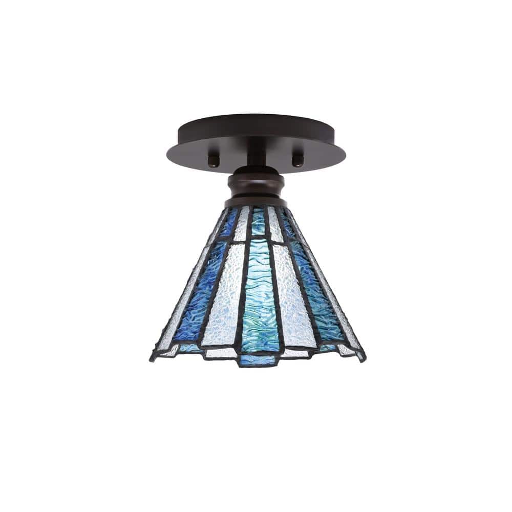 Albany 1-Light 7 in. Espresso Semi-Flush with Sea Ice Art Glass Shade - Hercitys