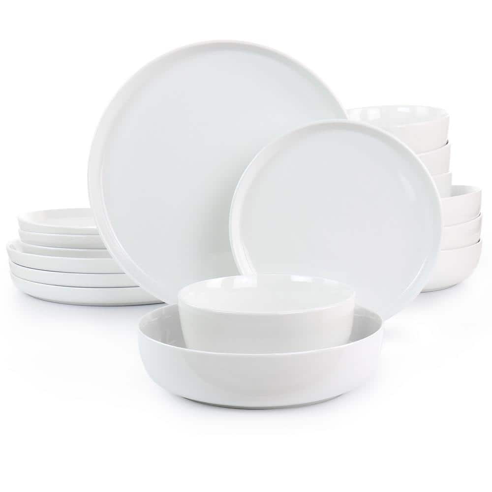 White Deco 16-Piece Fine Ceramic Dinnerware Set in White Service for 4 - Hercitys