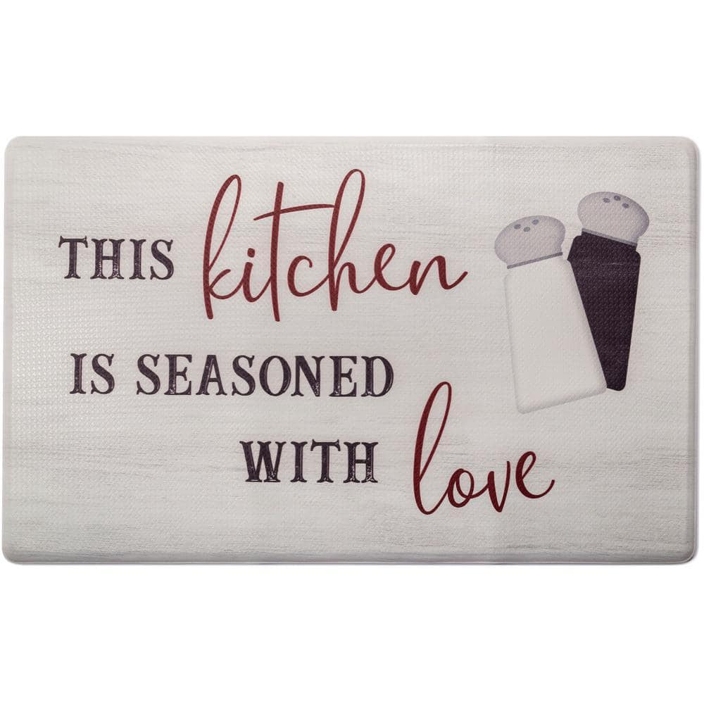 Cozy Living Seasoned with Love Grey 20 in. x 36 in. Anti Fatigue Kitchen Mat - Hercitys