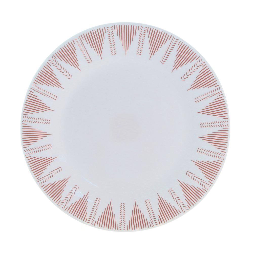 Piper Point 12-Pcs Opal Glass Dinnerware Set in White With Red Accents - Hercitys