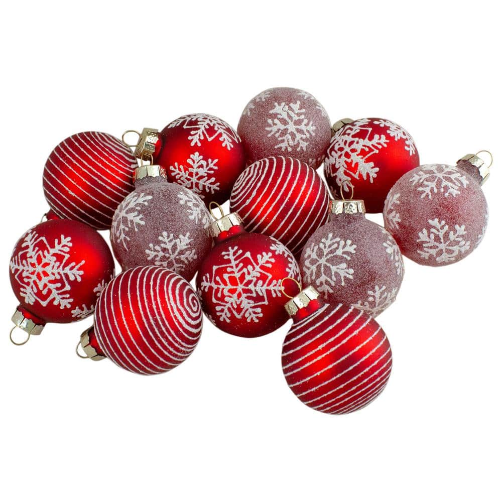 Red Glass Christmas Ornaments 1.75 in. (45 mm) (Set of 12) - Hercitys