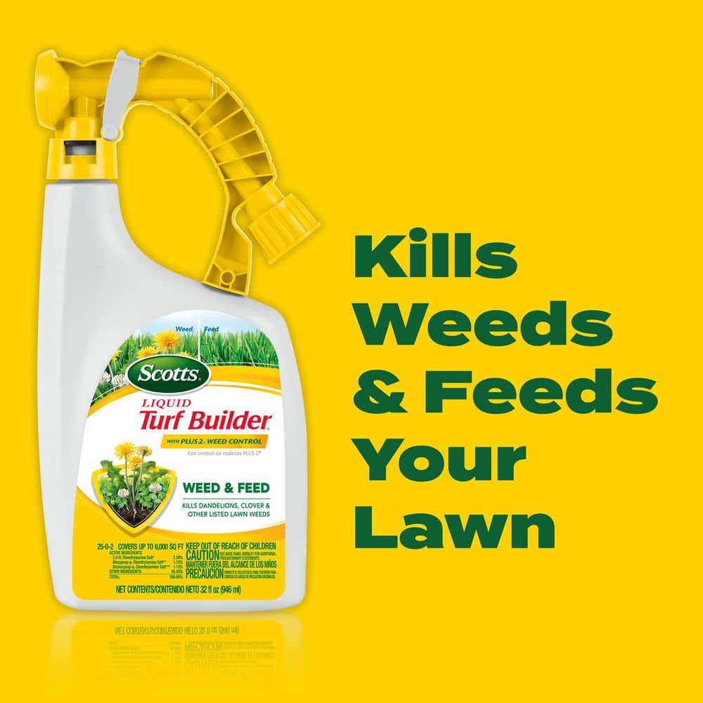 Liquid Turf Builder with Plus 2 Weed Control-Liquid Weed Killer and Fertilizer, 32 fl. oz. (2-Pack) - Hercitys