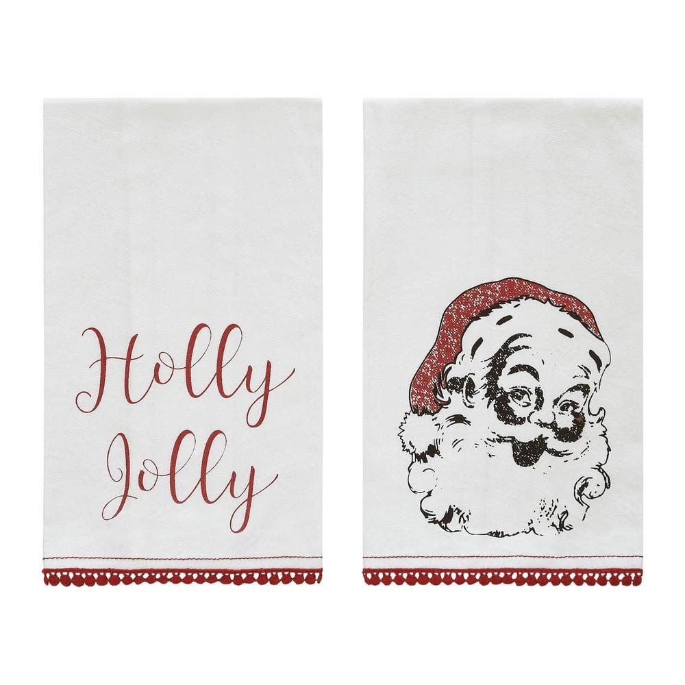 Kringle Chenille Red White Seasonal Holly Jolly Cotton Muslin Kitchen Tea Towel Set (Set of 2) - Hercitys