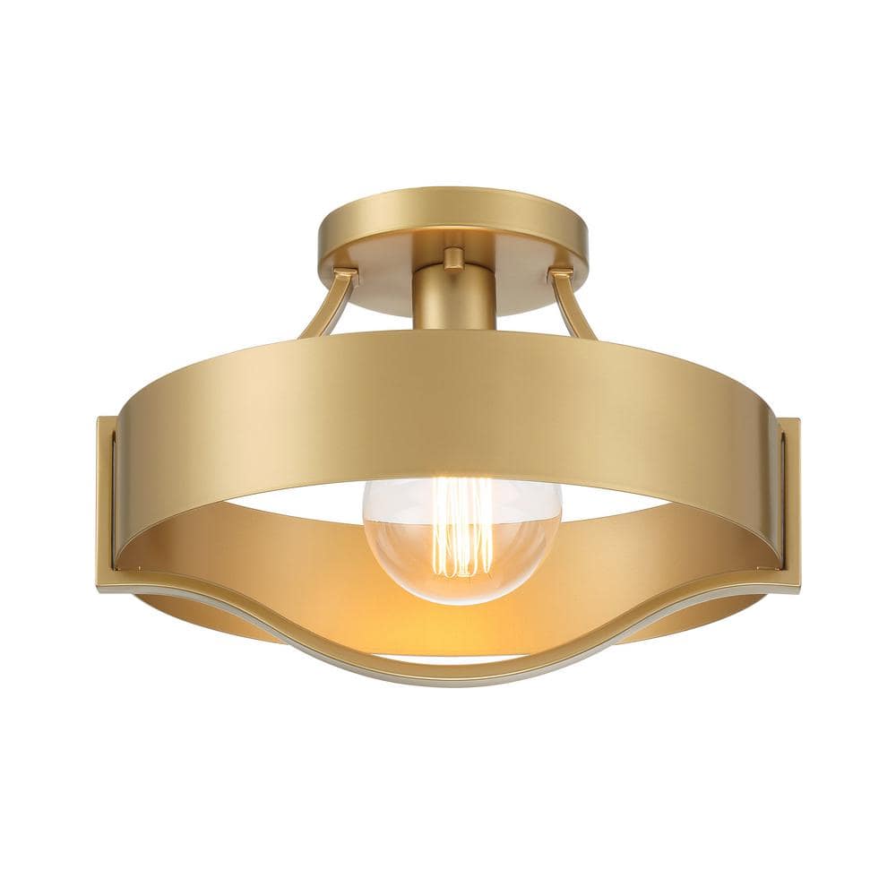 Kremmling 13 in. 1-Light Vintage Gold Banded Semi-Flush Ceiling Light - Hercitys