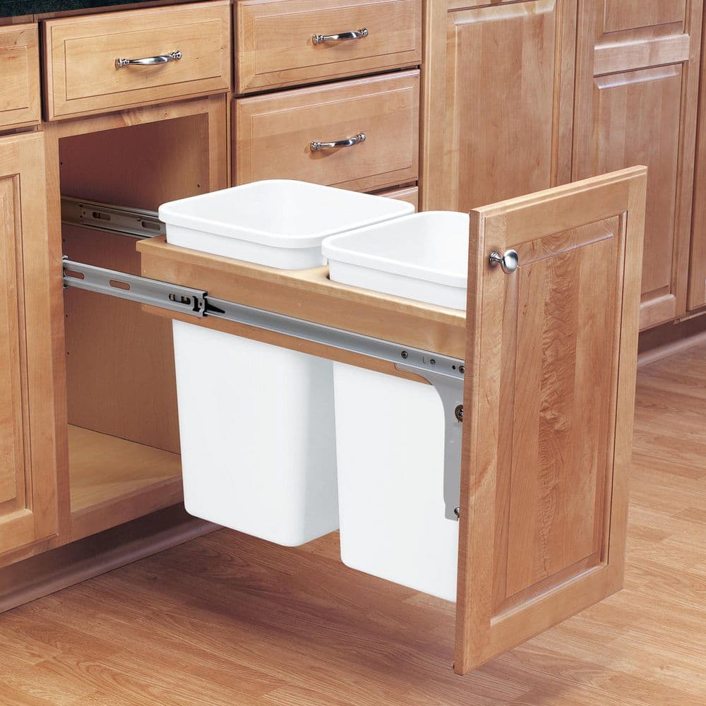 White Double 35 qt. Pull Out Top Mount Waste Bin, 14.75 in. W Cabinet Opening - Hercitys
