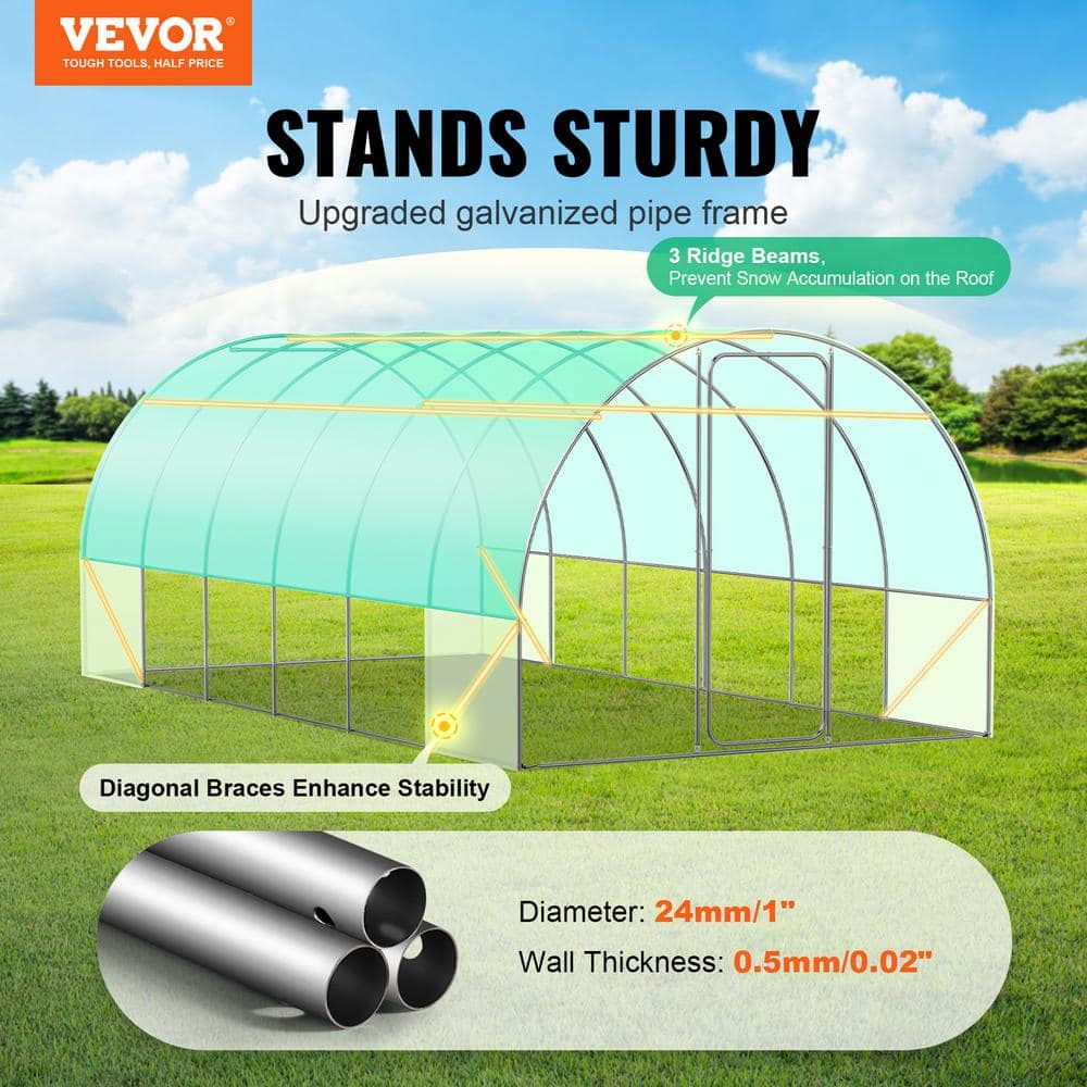 Walk-in Tunnel Greenhouse 19.4 x 9.7 x 7.4 ft. Hoop House Greenhouse Tunnel, with Galvanized Steel Frame, Green PE Cover - Hercitys