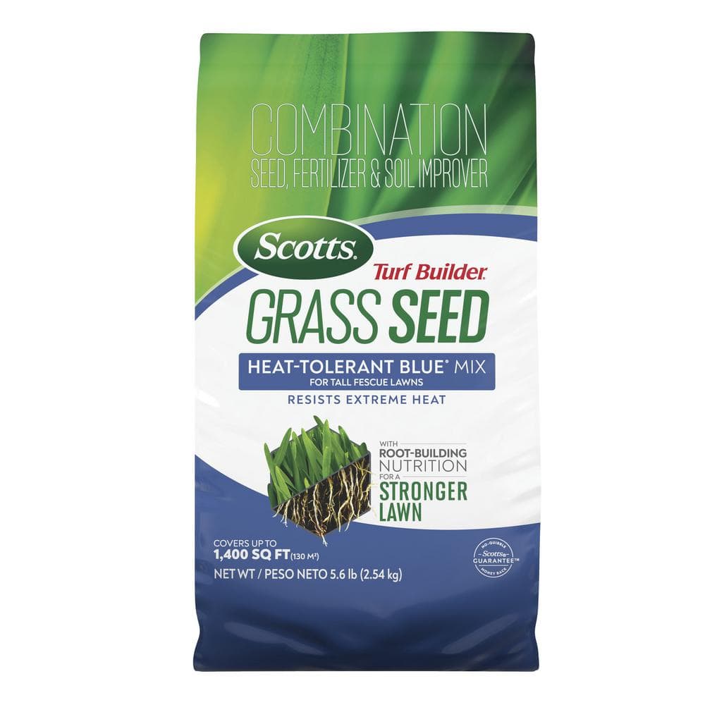 Turf Builder 5.6 lbs. Grass Seed Heat-Tolerant Blue Mix for Tall Fescue Lawns with Fertilizer and Soil Improver - Hercitys