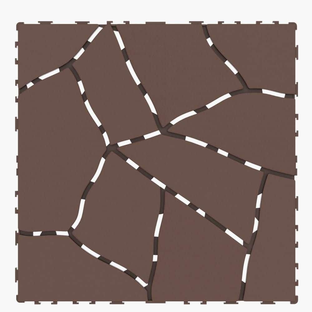 Stone Texture Floor Plastic Pavers 1 ft. x 1 ft. Patio Deck Tiles 0.8 in. H Flooring Tile in Brown(44 sq. ft. Per Case) - Hercitys