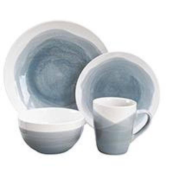 Oasis 16-Piece Casual Blue and Gray Earthenware Dinnerware Set (Service for 4) - Hercitys