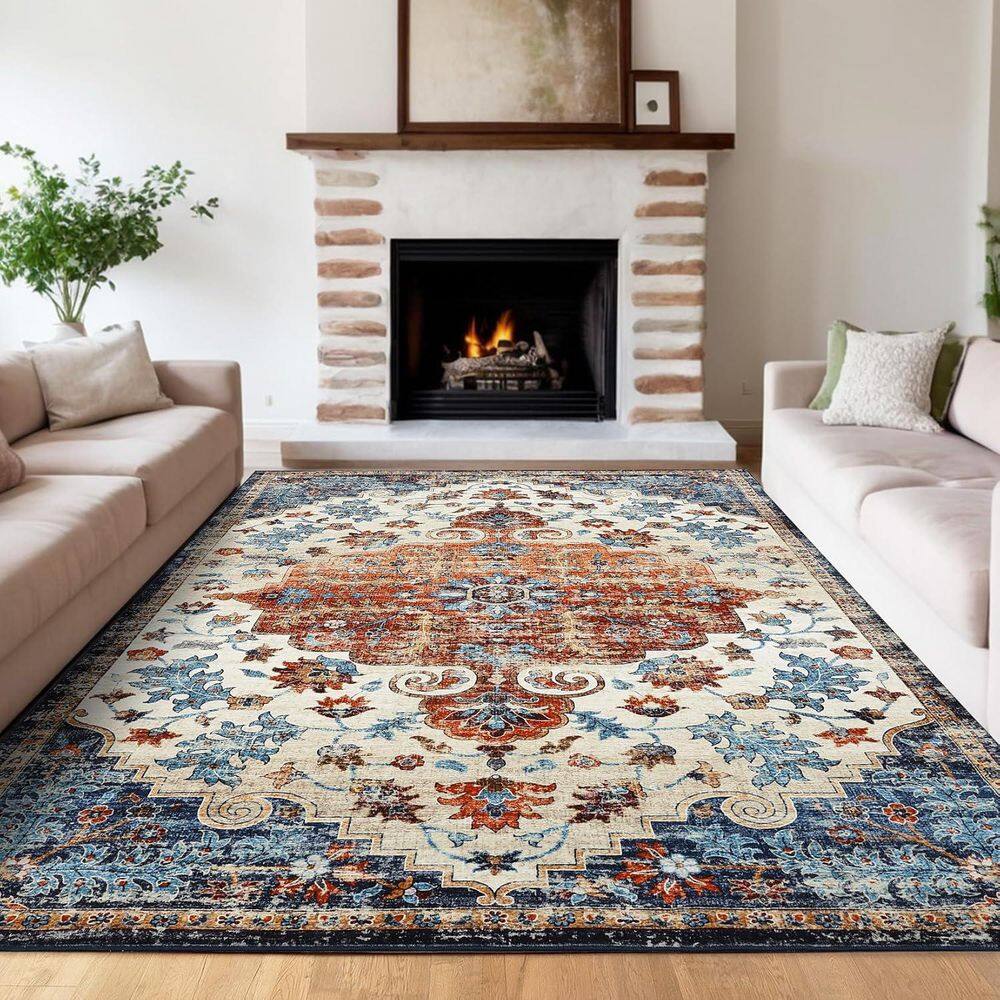 Ultra Thin Washable Orange 5 ft. x 7 ft. Vintage Printed Carpet Area Rug Foldable Indoor Decorative Carpet Area Rug - Hercitys
