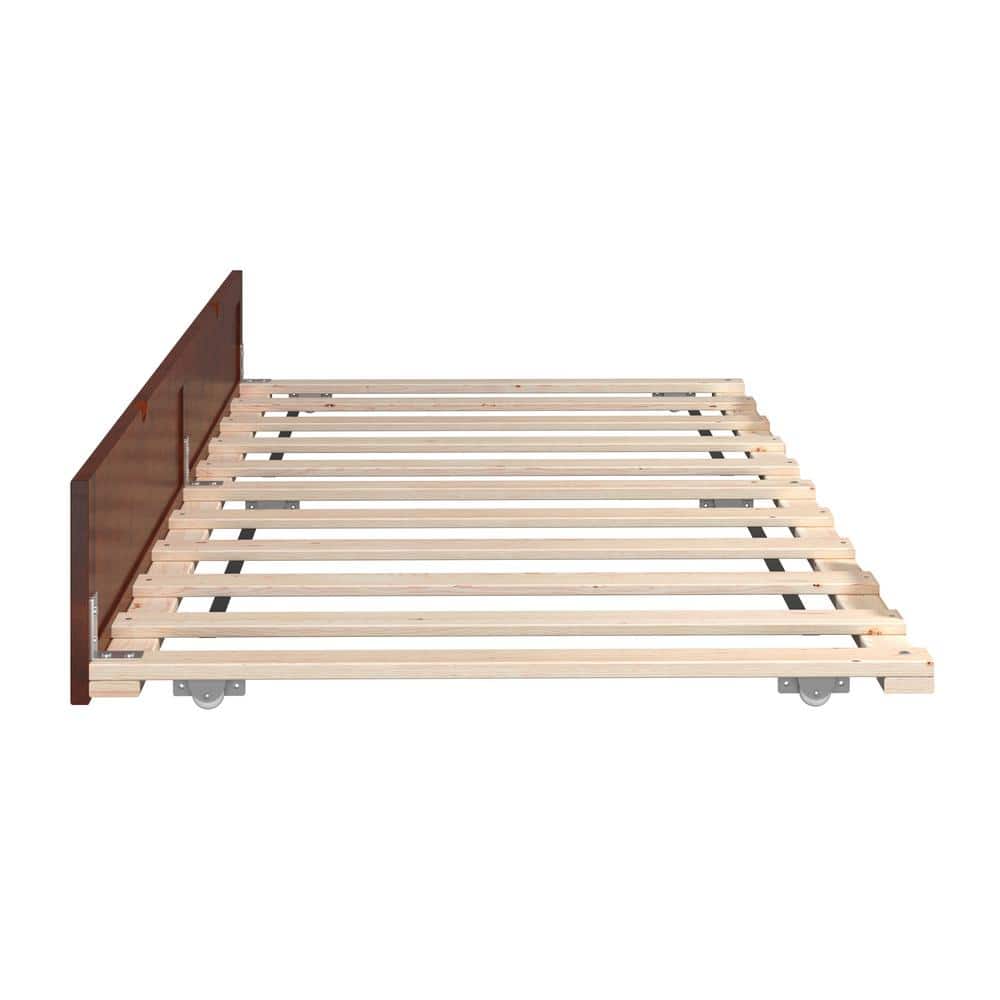Island Walnut Twin Trundle Roll Out Daybed with wheels - Hercitys