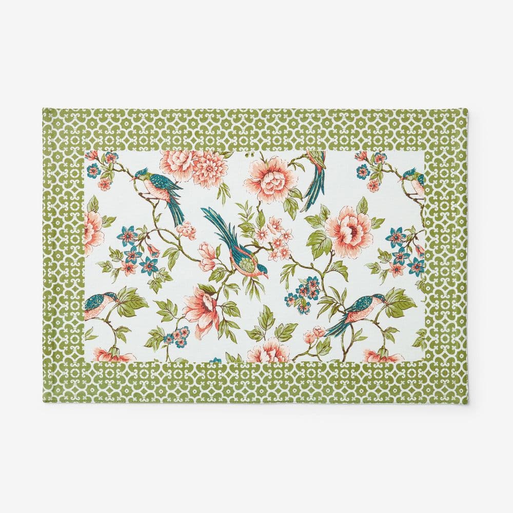Company Cotton Spring Birds 20 in. x 14 in. Green Solid Placemat (Set of 4) - Hercitys